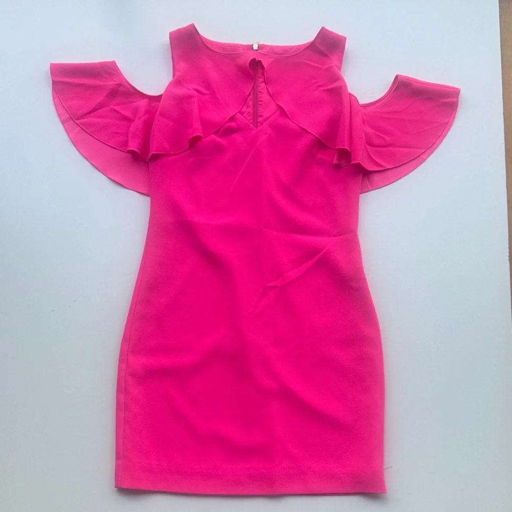 Trina Turk Fuchsia Ruffle Cold Shoulder Dress - Picture 3 of 4